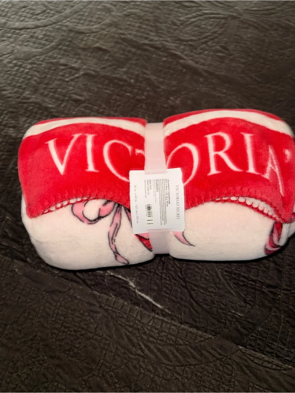 Victoria's Secret Pink and Red Bow Sherpa Throw